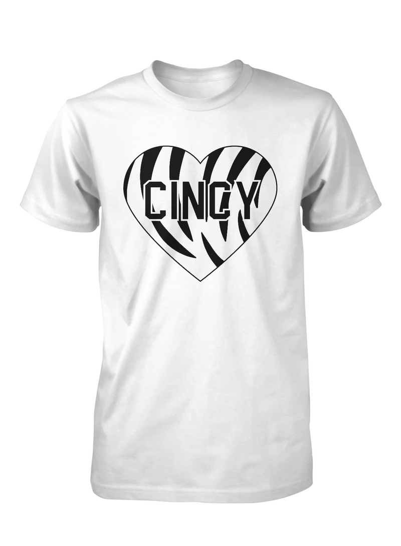 Cincy Love: Striped Heart Edition - White Tee