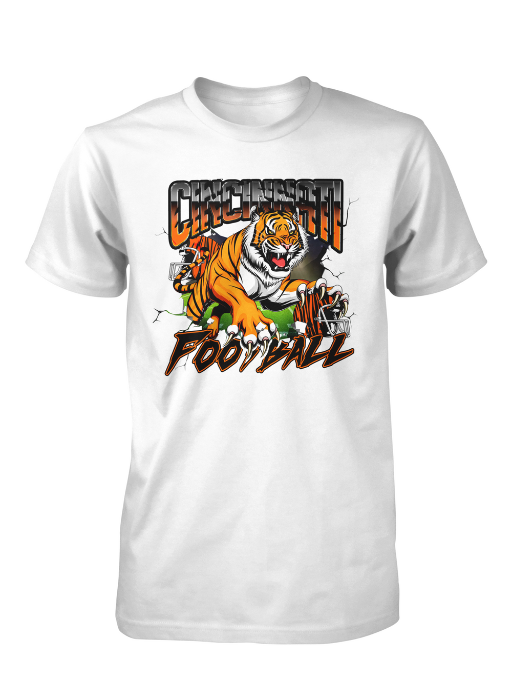 Bengal Tiger - Shawn Voelker Print | Football Apparel | Cincy Shirts Unisex T-Shirt / White / 3X