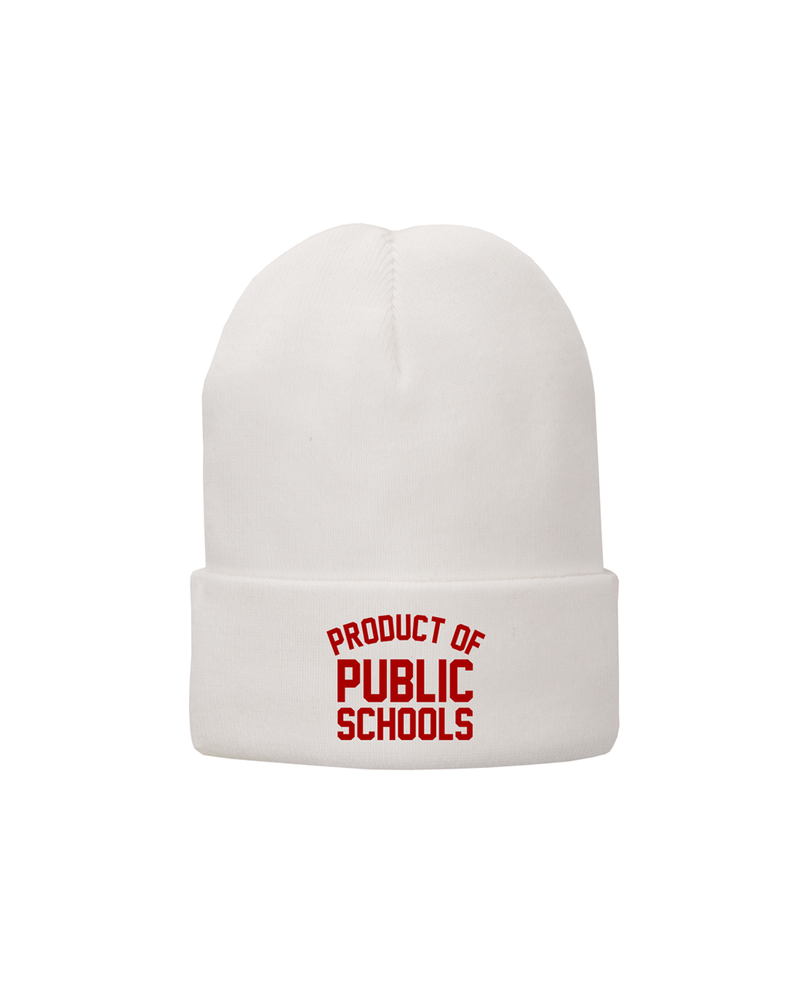 White Product of Public Schools Beanie